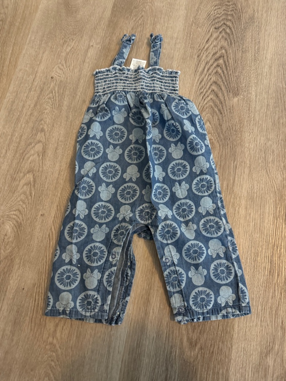 Disney Blue Floral & Minnie Print Denim Romper